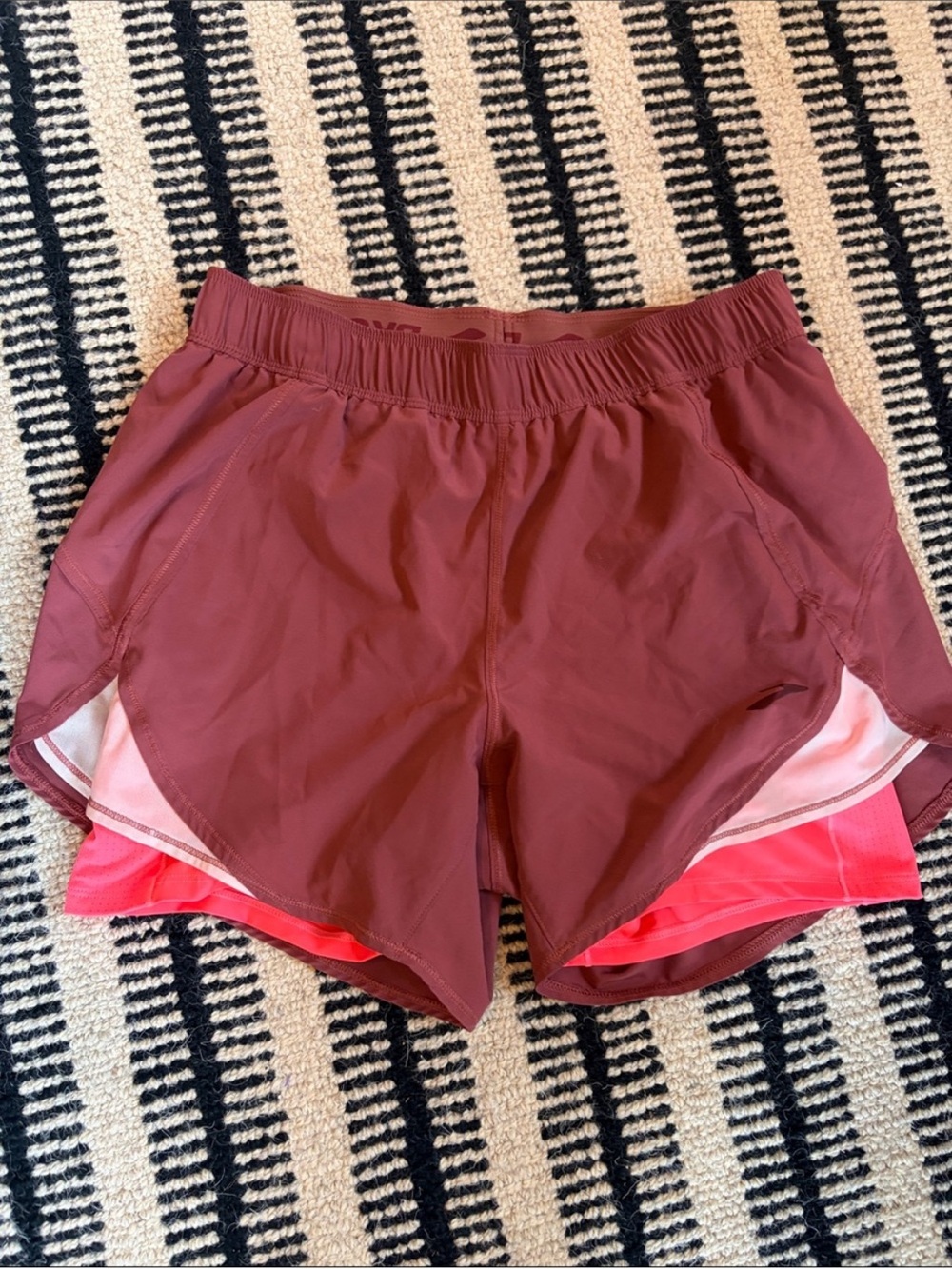Brooks Women's Chaser 2 in 1 Athletic Shorts in Maroon and Coral Medium